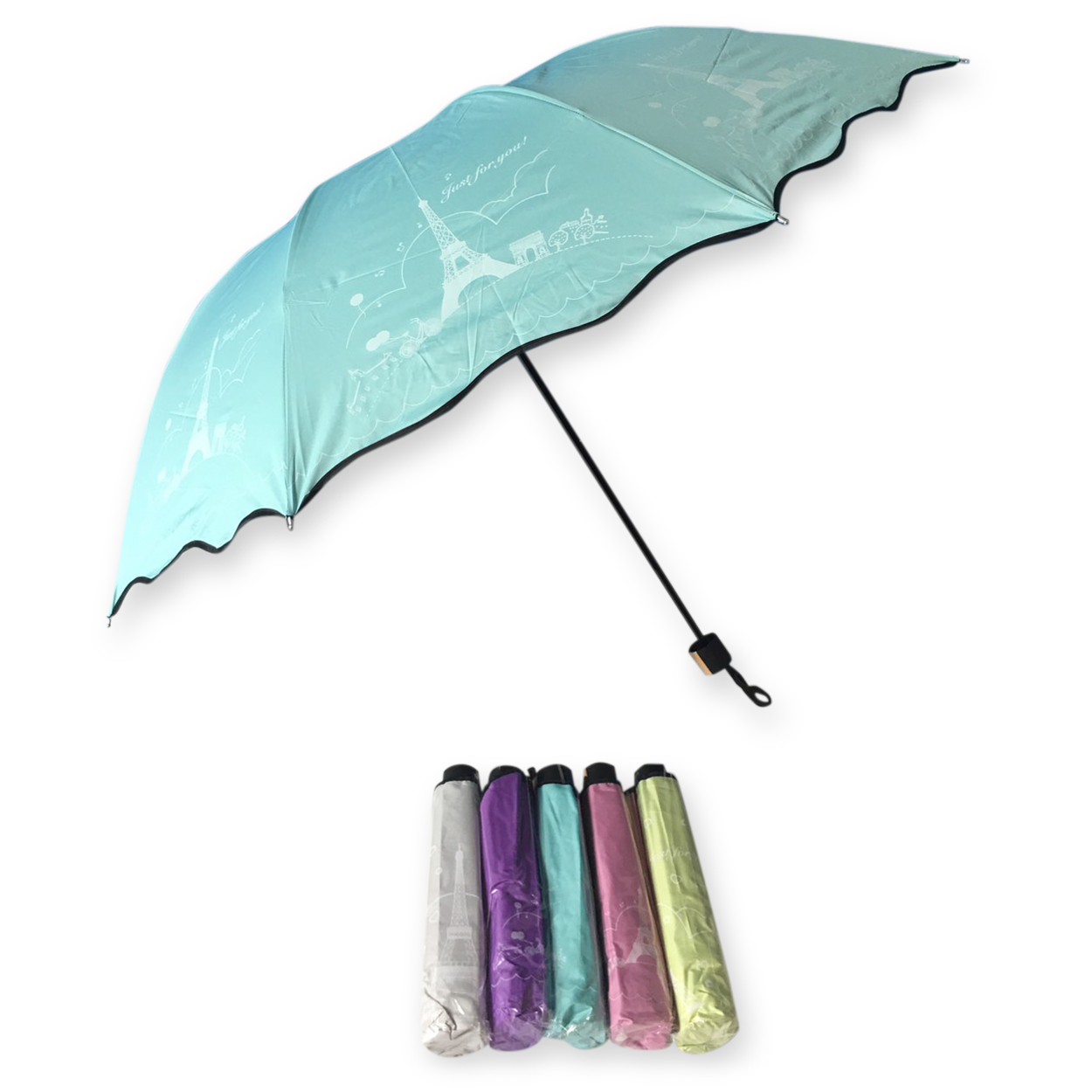 ร่มโค้งแฟชั่น24นิ้วยูวีสีดำ รหัส 1617-1