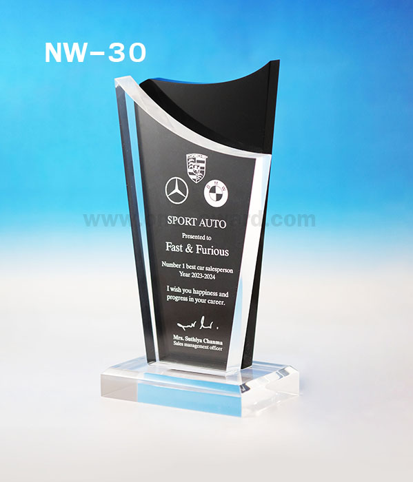 Code: NW-30 โล่อะคริลิค ความสูงตัวโล่ 6-9 นิ้ว ความหนาอะคริลิคตัวโล่ 15 มม. พร้อมเลเซอร์ข้อความและโลโก้ ลงสีได้ไม่เกิน 2 สี ***ราคาเริ่มต้นที่ 750 บาท (ความสูง 6 นิ้ว เมื่อสั่ง 5 ชิ้น+) ***