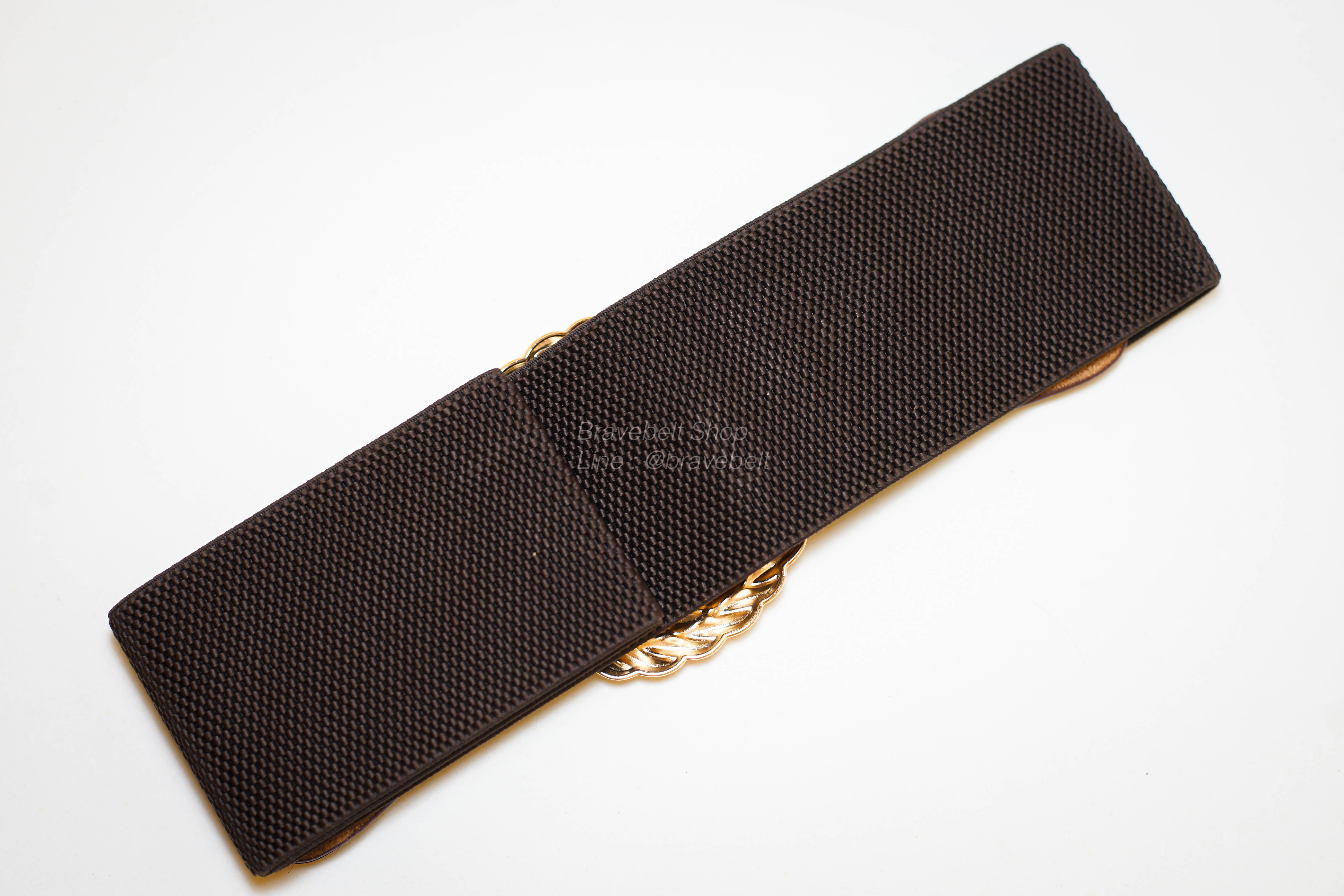 เข็มขัดยางยืดผู้หญิงฟรีไซต์ สายหนังสีดำหัวสีทอง