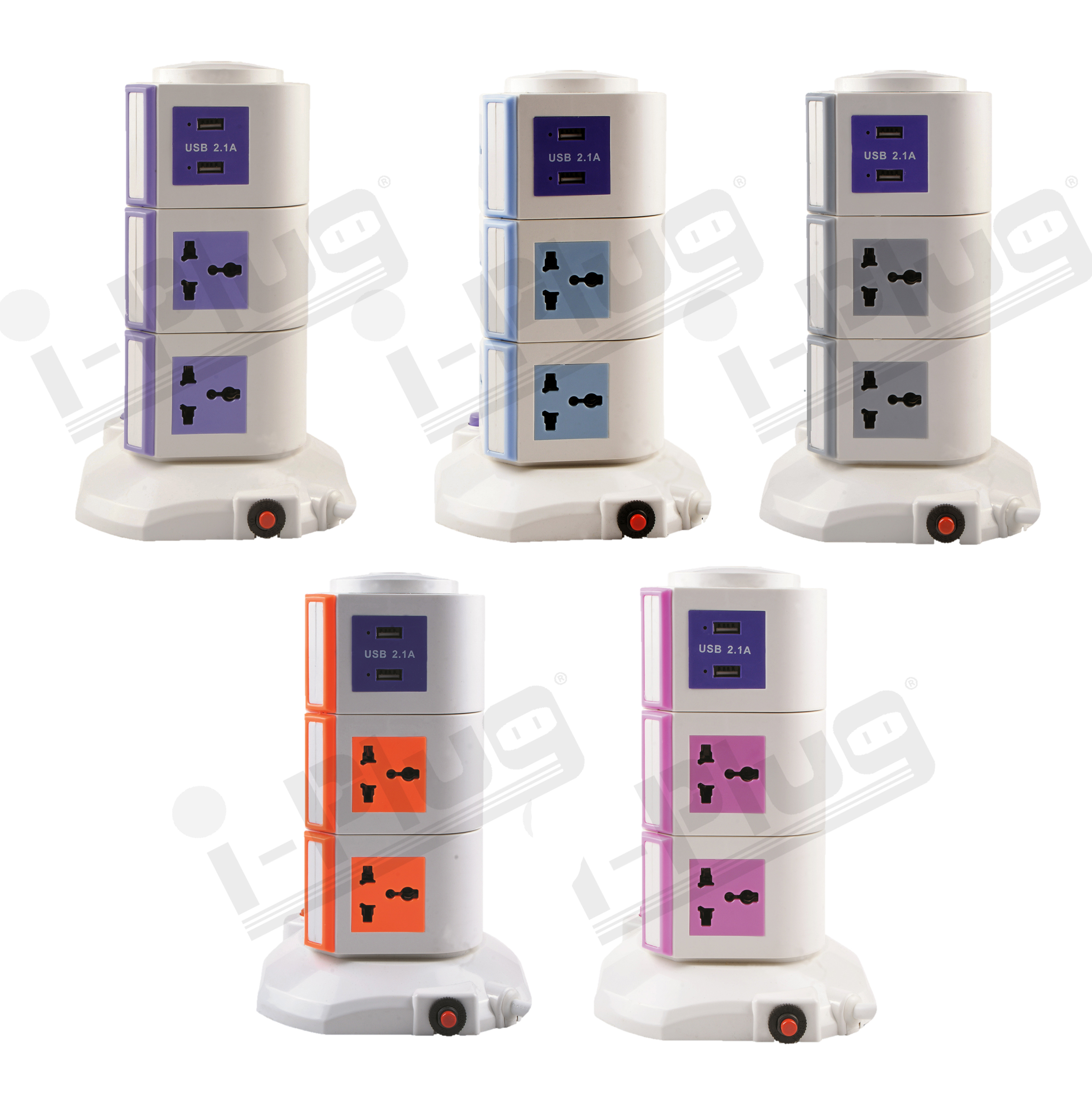 i-plug ทรงคอนโด 3 ชั้น 11ช่อง + USB 2.1A IP-311U