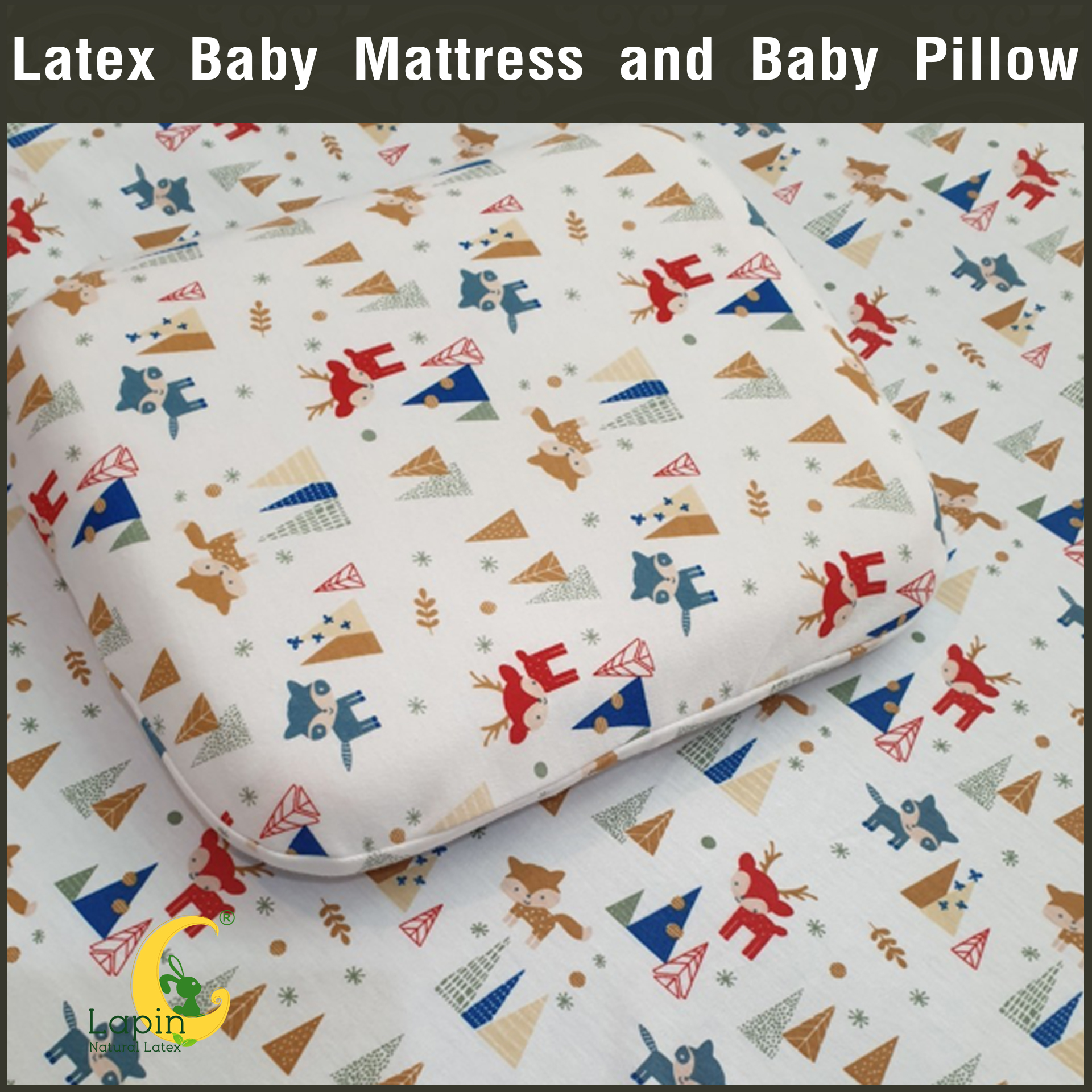 ที่นอนเด็กอ่อน+หมอนยางพาราแท้ *ผ่านมาตรฐาน (ลายกวางเรนเดียร์)