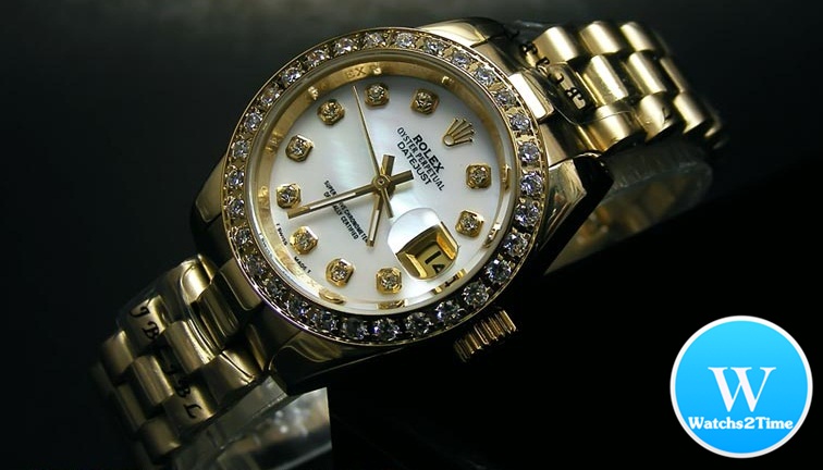 นาฬิกา Rolex Lady-Datejust Gold President 26 mm. Dial White mother-of-perl set with diamond