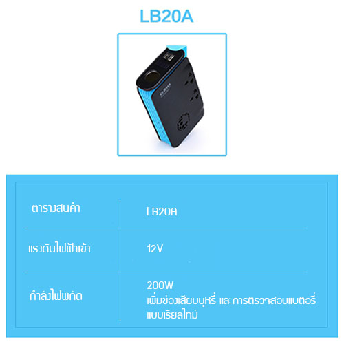 YSB เครื่องแปลงไฟรถเป็นไฟบ้าน เครื่องแปลงไฟอินเวอร์เตอร์ เคร่ืองแปลงไฟ (12v DC to 220V AC 200W , 2 port USB) (สีฟ้า+ดำด้าน) รุ่น J47-LB20A (12V)