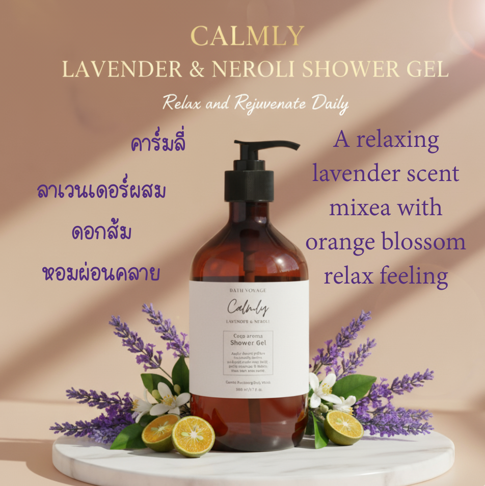 เจลอาบน้ำ โคโค่ อโรม่า 500ML - Calmly อาบสะอาดหอมสดชื่น สบู่เหลวอาบน้ำกลิ่นลาเวนเดอร์ - Coco aroma Shower Gel Calmly