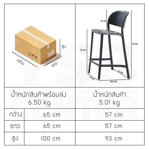 เก้าอี้บาร์ ทรงสูง พลาสติก PP แข็งแรงหนา รับน้ำหนักได้เยอะ ขึ้นรูปทั้งชิ้น