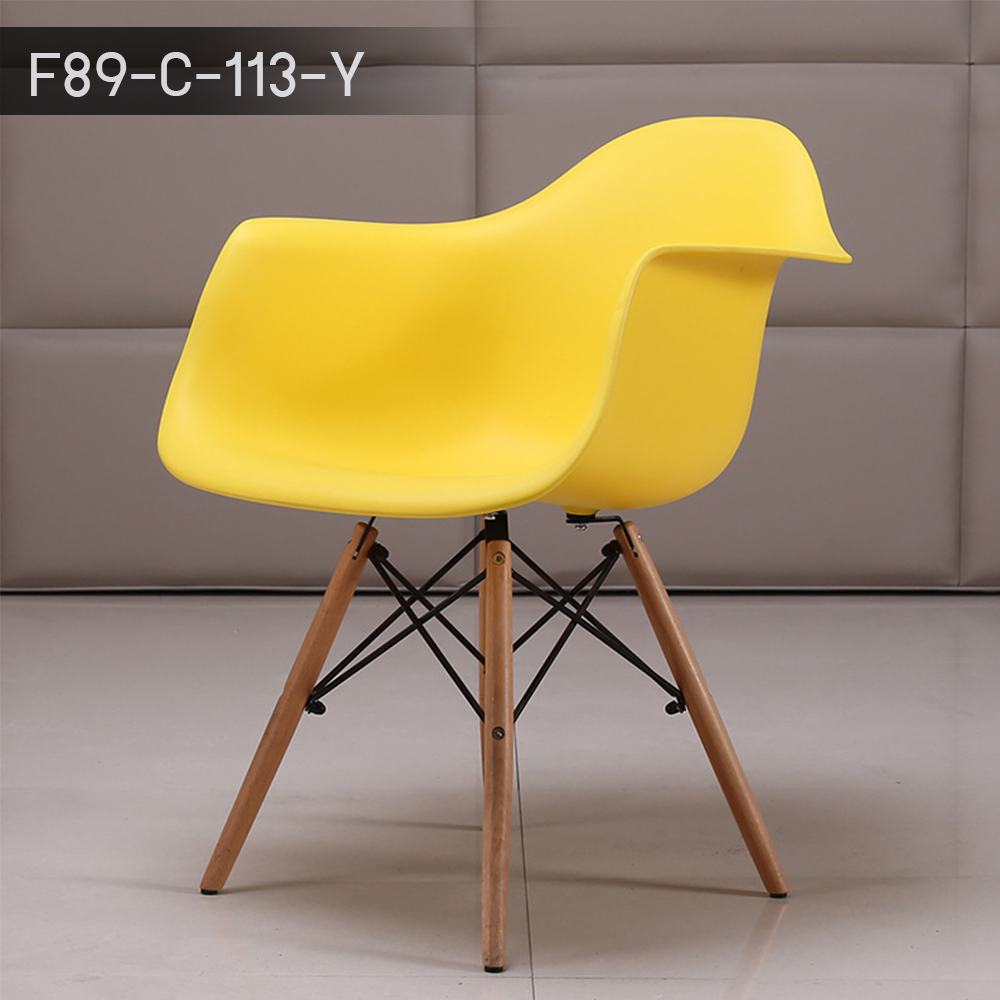 เก้าอี้ ที่นั่งพลาสติกมีที่พักแขนสไตล์โมเดิร์น ขาไม้บีช ขนาด 55x60x81 cm. รุ่น F87 - F91