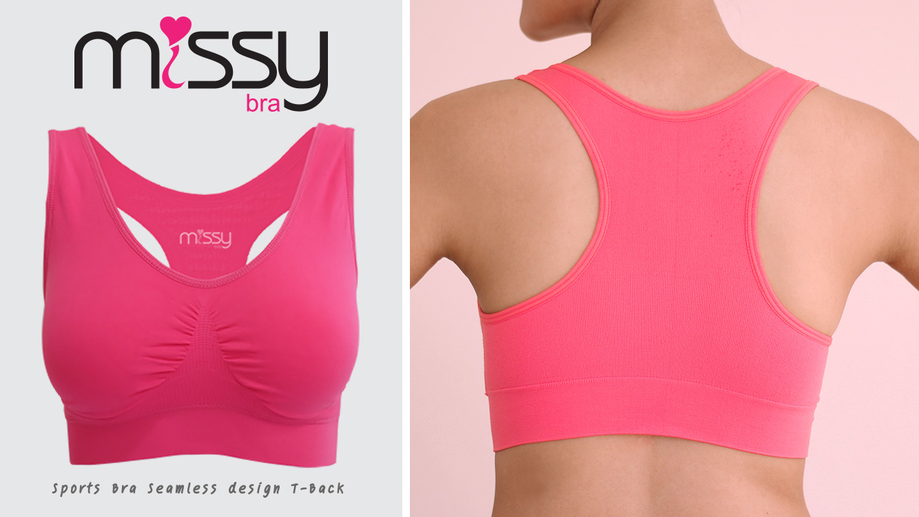 บราสวมสบาย Sport bra สปอร์ตบรา หลังกล้าม T สีชมพูเข้ม S/M/L