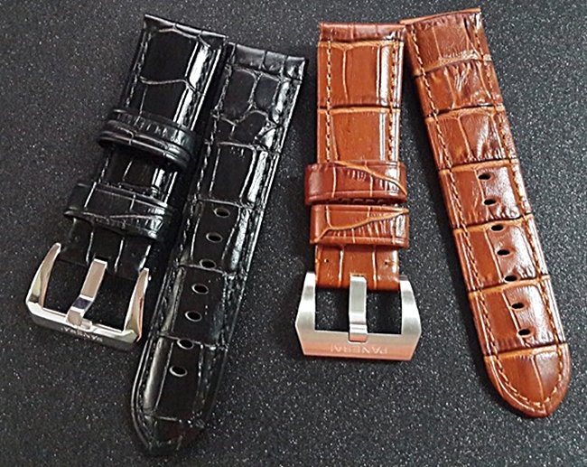 สายนาฬิกา Panerai แบบสายหนังลายจระเข้ สีดำ Size 24 mm.