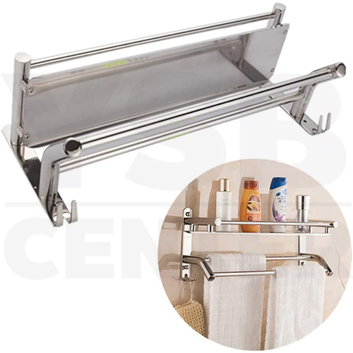 ชั้นวางของ ชั้นวางของติดผนังพร้อมราวแขวน ชั้นวางของในห้องน้ำ ชั้นวางสแตนเลส304 รุ่น C1L023- C1L025