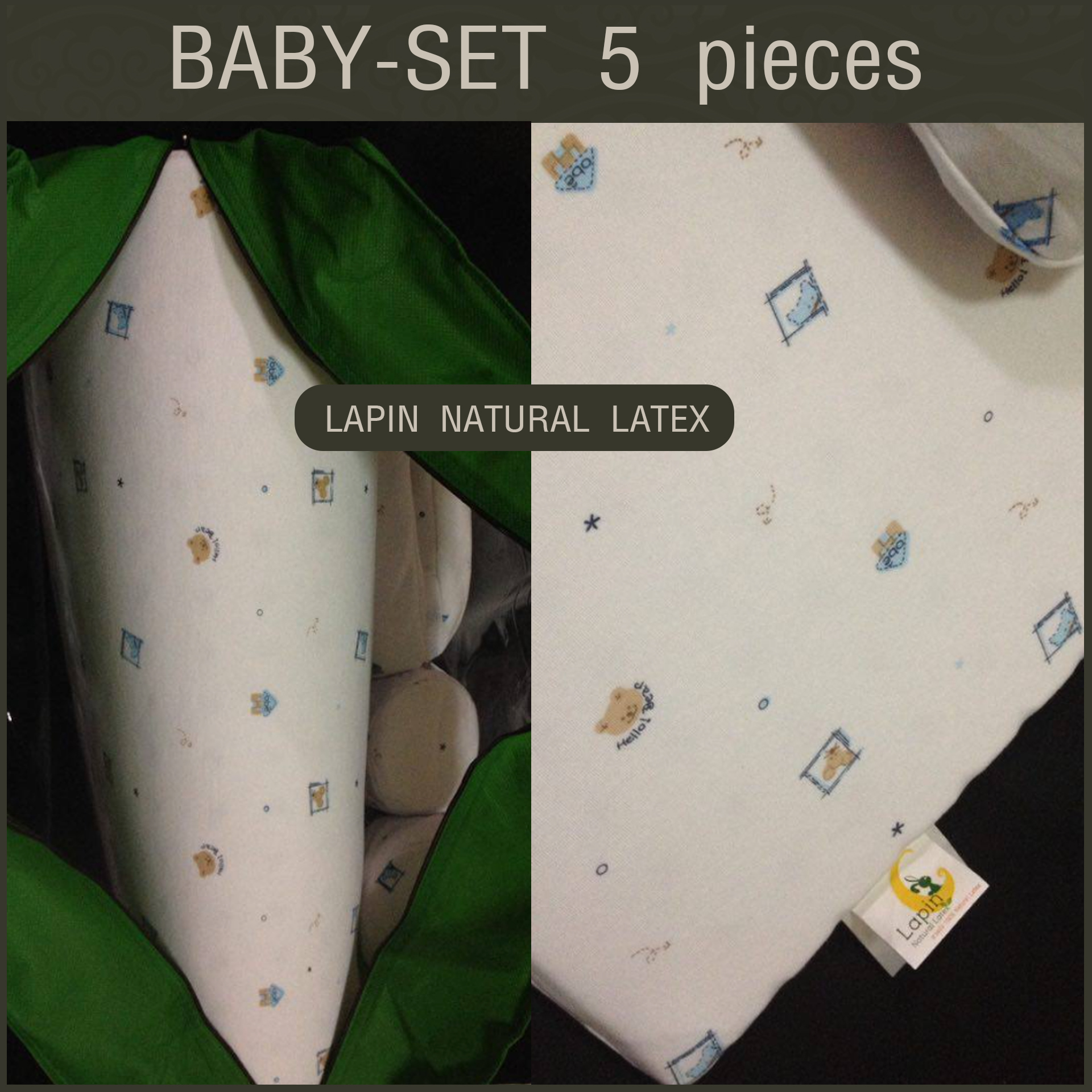 ที่นอนเด็กอ่อนยางพาราแท้ set 5 ชิ้น (ขอบตั้งไม่ได้)(SE1) ลายหมี