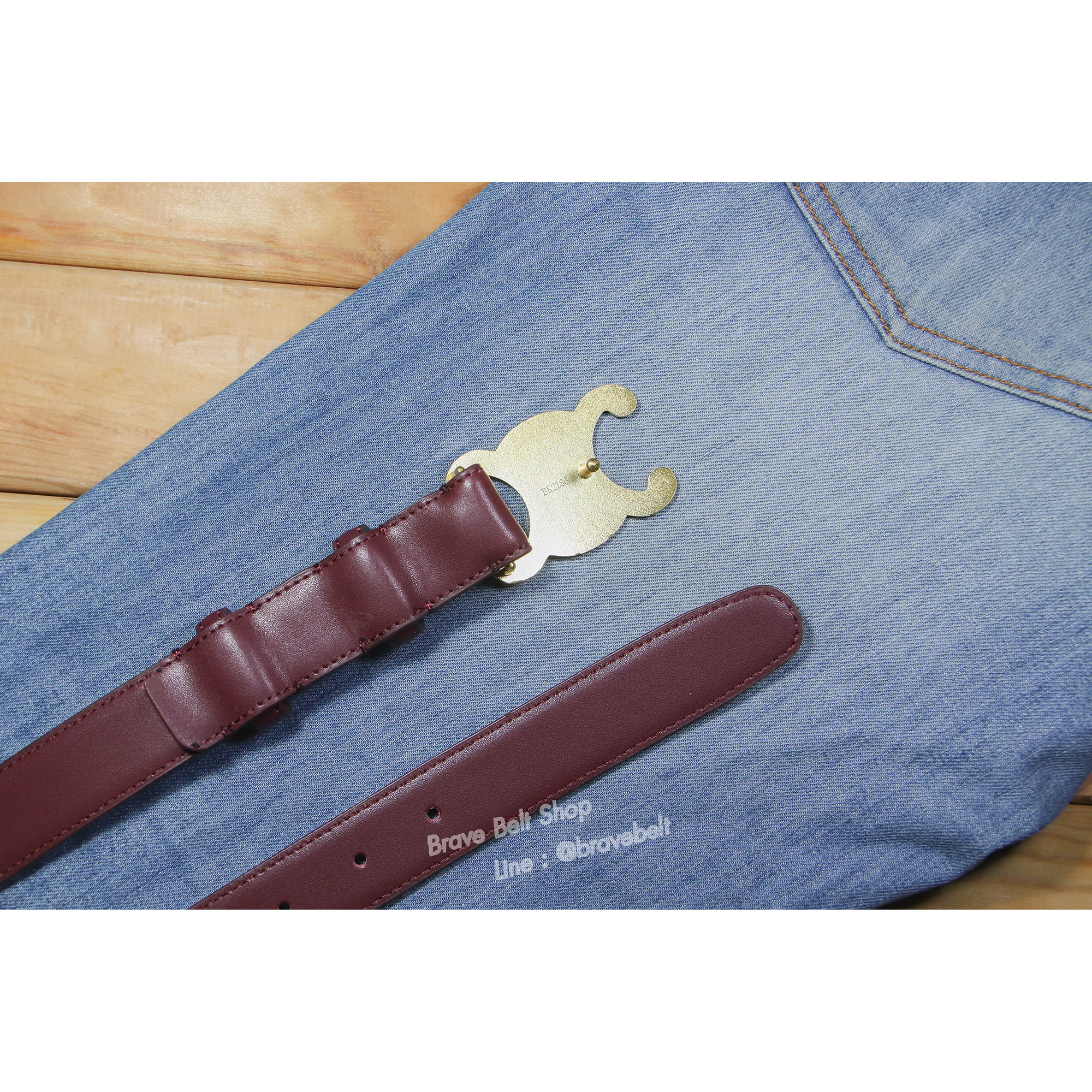 เข็มขัดผู้หญิงเส้นใหญ่สีเลือดหมูสวย