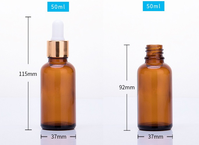 50ml ขวดแก้วสีชา ดรอปเปอร์