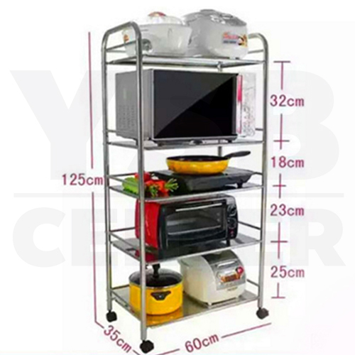 ชั้นวางของสแตนเลส 201 อเนกประสงค์ในห้องครัว 5ชั้น (มีล้อเปลี่ยน) รุ่น CB0043-SS201-L560