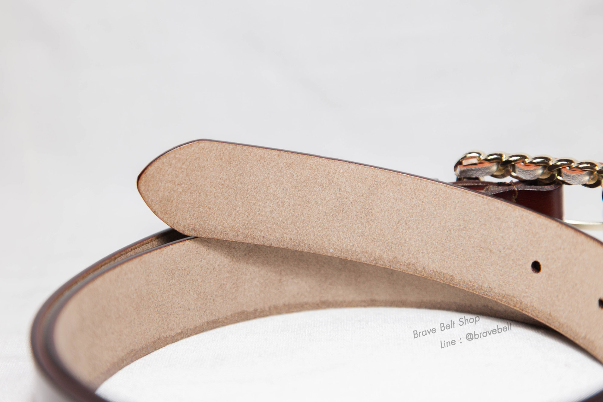 เข็มขัดหนังแท้สีน้ำตาล หัวสีทองสวย