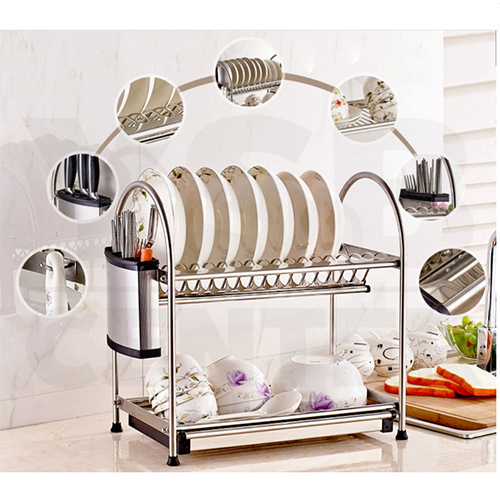 ชั้นวางของในครัว สแตนเลส 304 กว้าง 55 cm. ลึก 27 cm แบบ 2 ชั้น พร้อมที่เก็บมีด ที่เก็บช้อนส้อม รุ่น C1L006-SUS304-255S