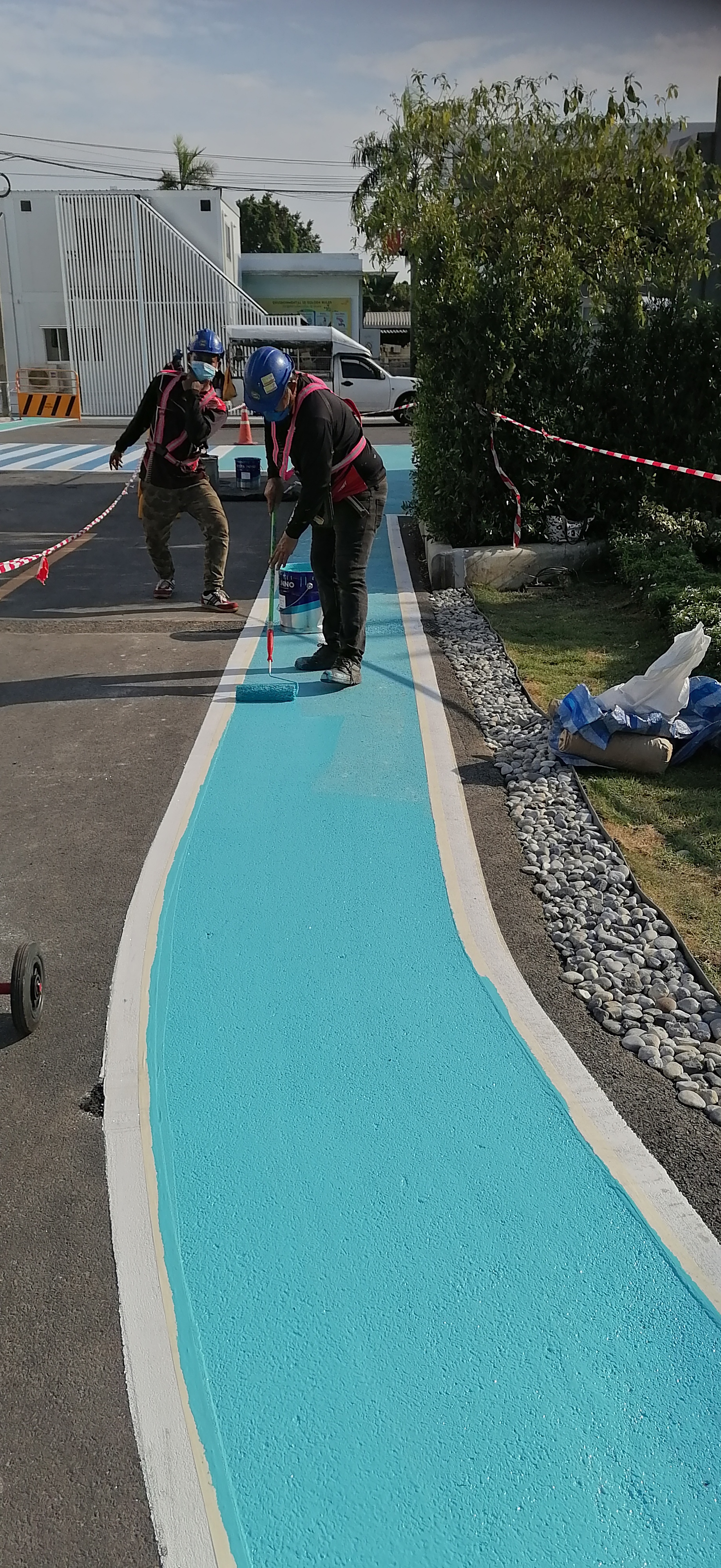 งานตีเส้นจราจรเส้นทางเดินภายในโรงงานสีเทอร์โมพลาสติก