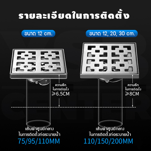 ตะแกรงระบายน้ำ สแตนเลส 304 กันกลิ่น กันแมลง สำหรับห้องน้ำ ทรงสี่เหลี่ยมฝากรองแบบ2ชั้น รุ่น CM0013 - CM0014