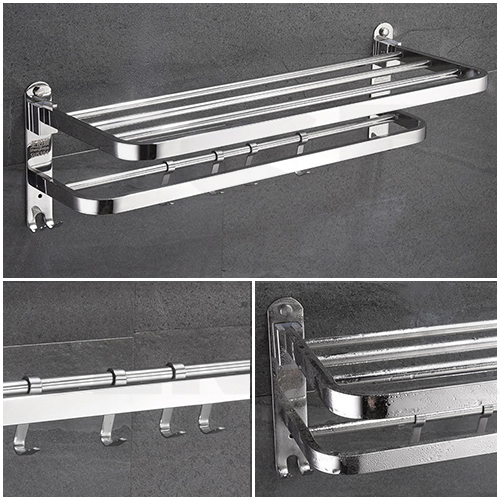 ราวแขวนผ้า 2 ชั้นพับได้ ไม่เป็นสนิม สแตนเลสแท้ 304 ติดผนัง รุ่น C1L042 - C1L043