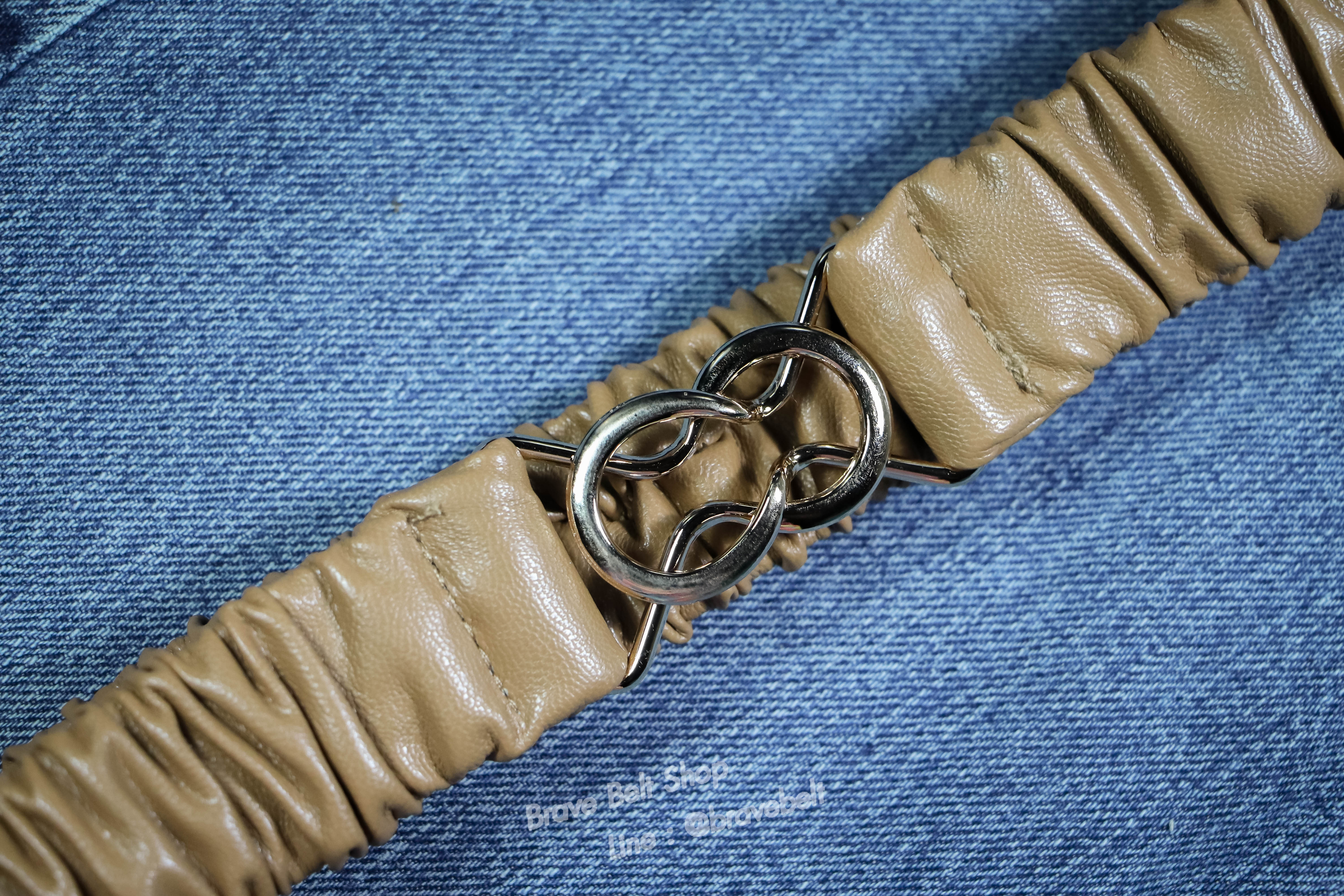 เข็มขัดยางยืดผู้หญิงแบบยืดได้พอดีเอวสีน้ำตาล