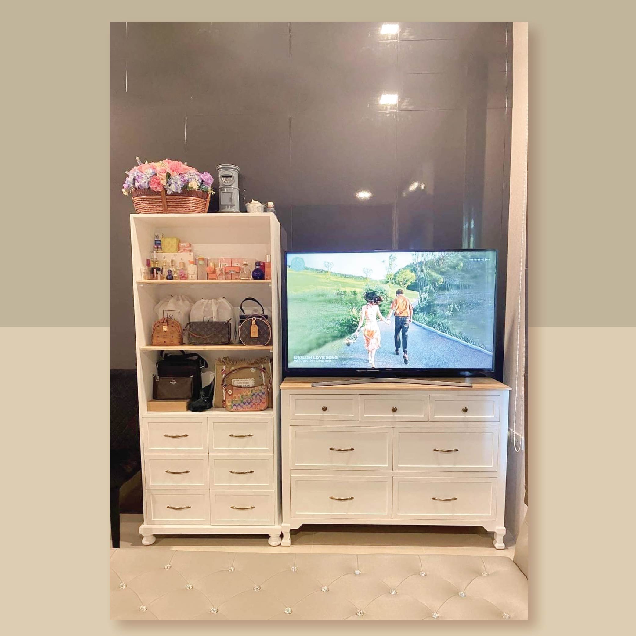 ชั้นวางของ ตู้เก็บของ พร้อมลิ้นชักสไตล์มินิมอล (ไม่ต้องประกอบ) สีขาว PT005-BC