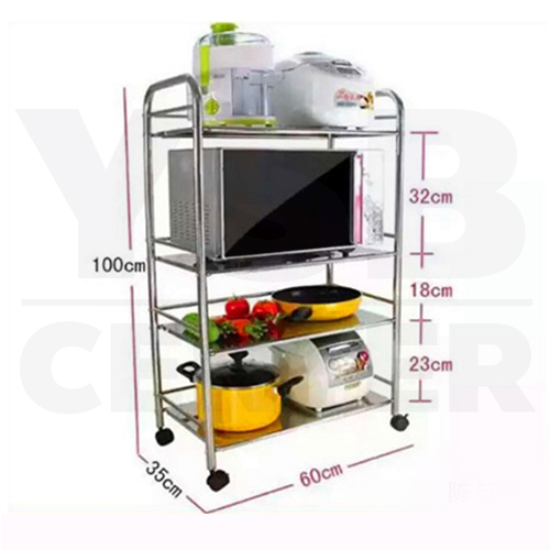 ชั้นวางของสแตนเลส 201 อเนกประสงค์ในห้องครัว 4ชั้น (มีล้อเปลี่ยน) รุ่น CB0042-SS201-L460