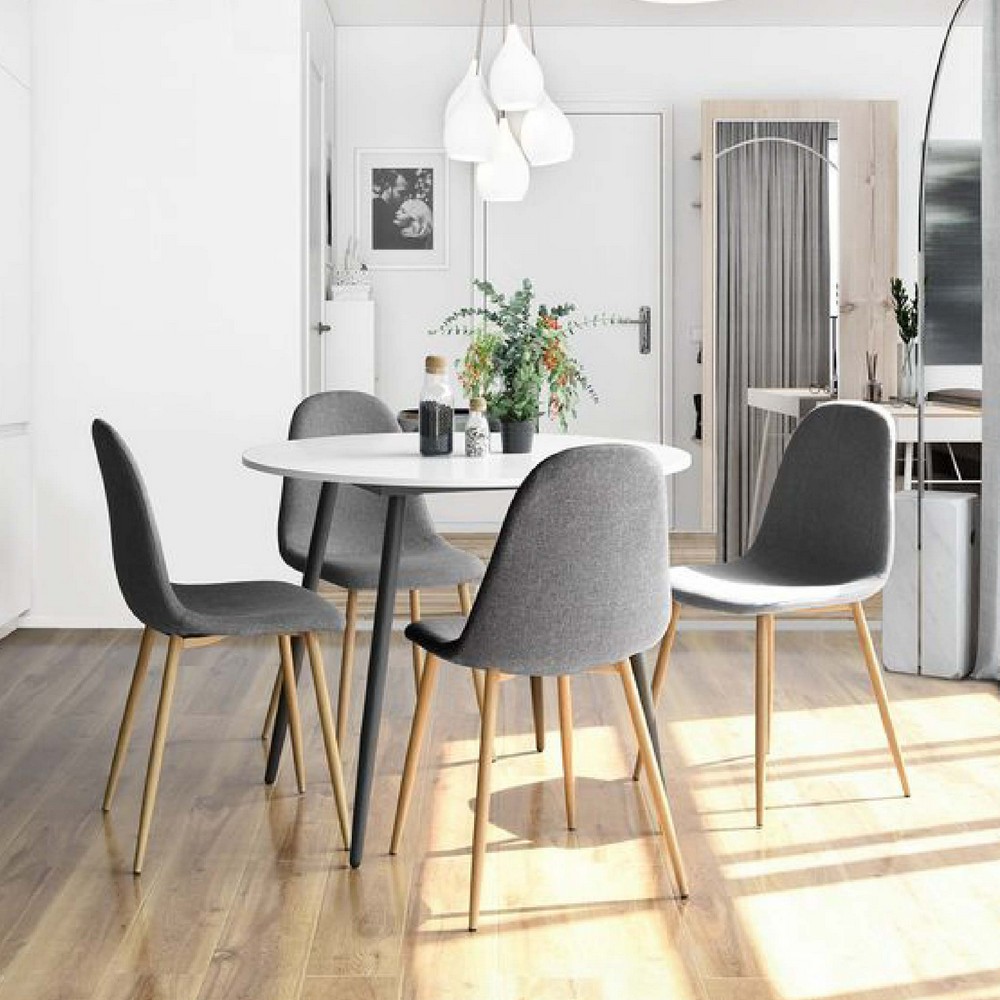 เก้าอี้เบาะผ้าเสริมฟองน้ำ โมเดิร์น รับแขก ขาโลหะหุ้มลายไม้ แข็งแรง YL195 - YL196