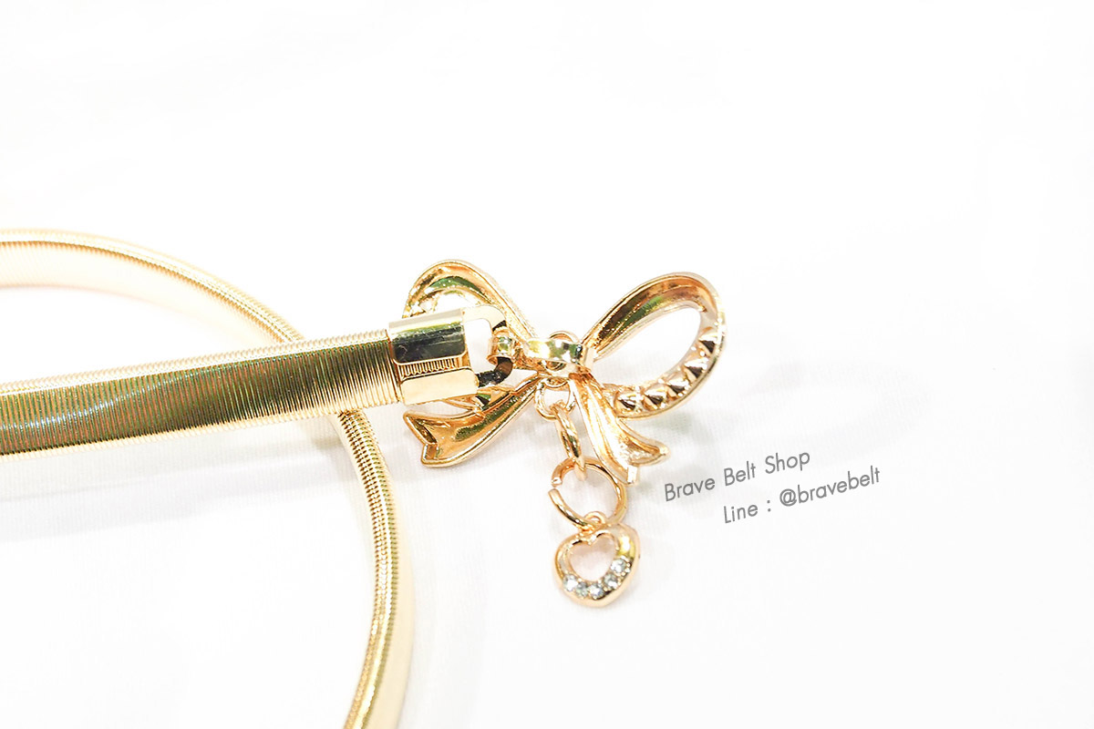 เข็มขัดแฟชั่นรูปโบว์ สายสปริงสีทองสวย