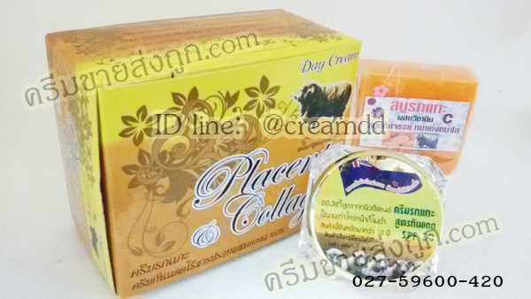 ครีมรกแกะ มหัศจรรย์ ซุปเปอร์หน้าเด้ง #สีเหลืองทอง กล่องใหญ่ มาพร้อมสบู่ Placenta & Collagen