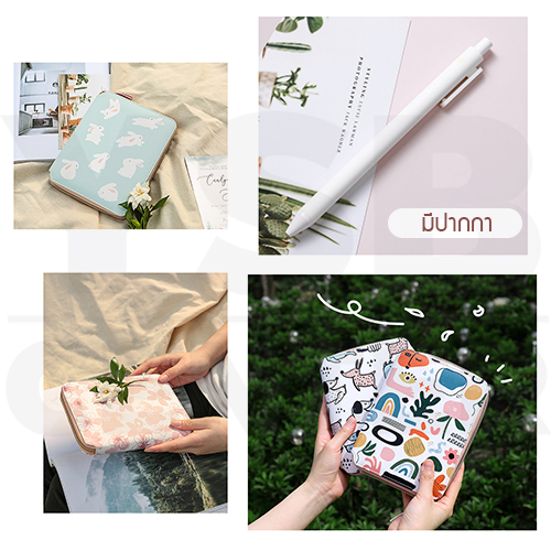 สมุดโน๊ต สมุดบันทึก ไดอารี่ สมุดเขียน B6 กระเป๋าซิป PU พร้อมปากกา ตัวกระเป๋าใส่นามบัตรได้