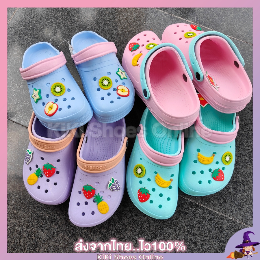 "ปรับราคาล้างสต๊อค" KiKi Shoes - รองเท้าแตะ รองเท้าผู้หญิง สไตล์ คร็อก ลายผลไม้ สีสันสดใส พื้นหนา ใส่สบายไม่ลื่นแน่นอนค่ะ