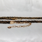 เข็มขัดสายเชือกถัก สีดำทอง ปลายโซ่ตะขอ