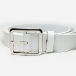 เข็มขัดหนังแท้แฟชั่นหัวเหลี่ยม สายหนังสีขาวสวย