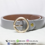เข็มขัดหนังแท้ หัวสีทอง สายสีเทาอ่อน สูง 1 นิ้ว
