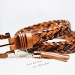 เข็มขัดหนังสานเส้นเล็ก แบบสีสลับปลายพู่