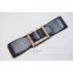 เข็มขัดแฟชั่นยางยืดผู้หญิง ยืดได้หนังสีดำ