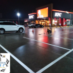 ตีเส้นจราจรสีเทอร์โมพลาสติก ในปั้มน้ำมัน