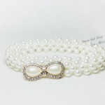 เข็มขัดไข่มุกรูปโบว์เล็ก โบว์มีเพชรประดับรอบ