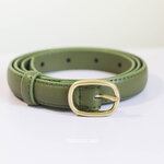 เข็มขัดผู้หญิงหนังแท้ สีเขียวขี้ม้าหัวสีทองสวย