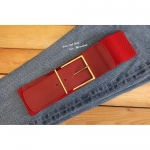 เข็มขัดยางยืดผู้หญิง สีแดงเส้นใหญ่