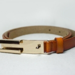 เข็มขัดหนังหัวหมุด หนังแท้สำหรับผู้หญิงสายน้ำตาล