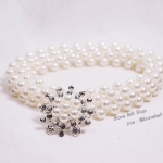 เข็มขัดไข่มุกสวย หัวแฉกเพชรประดับมุก