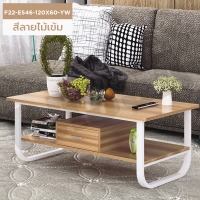 CASSA โต๊ะกลาง วางหน้าโซฟา รับแขก พร้อมลิ้นชักในตัว ขนาด120X60ซม. (สีลายไม้เข้ม-โครงขาว) รุ่น F22-E546-120X60-YW