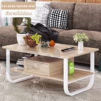 CASSA โต๊ะกลาง วางหน้าโซฟา รับแขก พร้อมลิ้นชักในตัว ขนาด120X60ซม. (สีลายไม้อ่อน-โครงขาว) รุ่น F21-E546-120X60-WW
