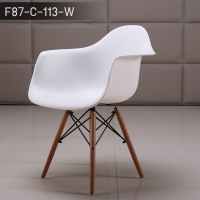 เก้าอี้ ที่นั่งพลาสติกมีที่พักแขนสไตล์โมเดิร์น ขาไม้บีช ขนาด 55x60x81 cm. สีขาว รุ่น F87-C-1113-W
