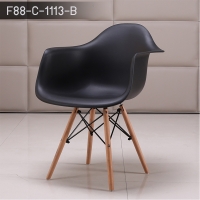 เก้าอี้ ที่นั่งพลาสติกมีที่พักแขนสไตล์โมเดิร์น ขาไม้บีช ขนาด 55x60x81 cm. สีดำ รุ่น F88-C-1113-B