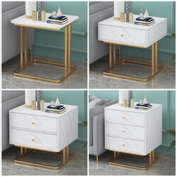 โต๊ะข้างเตียง ตู้ข้างเตียง ชั้นวางของข้างเตียง โต๊ะอเนกประสงค์ เฟอร์นิเจอร์ห้องนอน สีขาวลายหินอ่อนโครงสีทอง