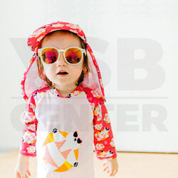 CASSA ชุดว่ายน้ำเด็ก ชุดว่ายน้ำเด็กผู้หญิงชุดว่ายน้ำ (ลายหมีขาว สีชมพู) Size. 90-120 cm.