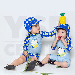 CASSA ชุดว่ายน้ำเด็ก ชุดว่ายน้ำเด็กผู้ชาย ชุดว่ายน้ำ (ลายหมีขาว สีฟ้า) Size. 90-120 cm.