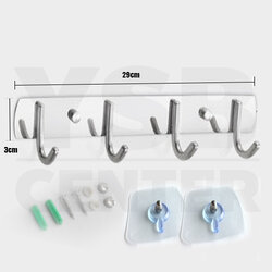 ราวตะขอแขวน ตะขออเนกประสงค์ สแตนเลส 304 พร้อมแผ่นน็อต แบบไม่ต้องเจาะผนัง 2in1