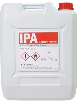 IPA (Isopropyl Alcohol) 99.99% ปริมาณ 20 Liters ไอโซโพรพิล แอลกอฮอล์ 99.99% (20 ลิตร) ใช้ทำความสะอาด-ใช้ฆ่าเชื้อ